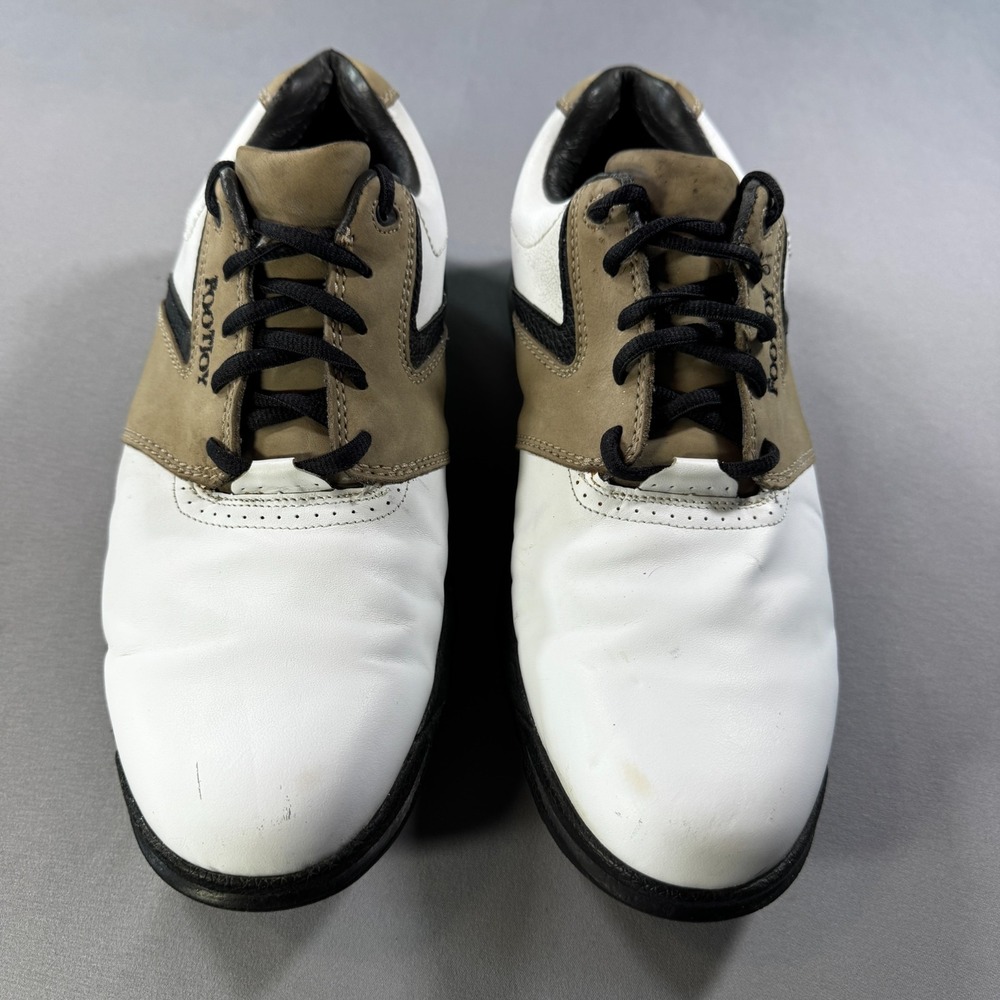 FootJoy Mens 58946 Leather Saddle Golf Shoes White Brown Cleats Size 11.5 M